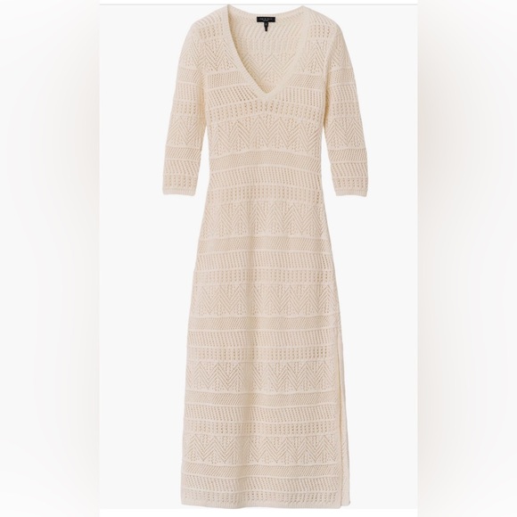 NEW! rag & bone Renee Pointelle Cotton Blend Midi dress in Ivory - Picture 4 of 4